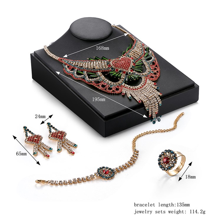 Women's Luxurious Sparkling Diamonds Chain Necklace Bracelet Earrings Ring Set - Style A-3