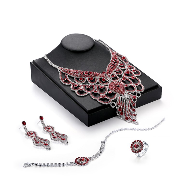 Women's Diamond Jewelry Set Necklace Earrings Bracelet Ring Set-2