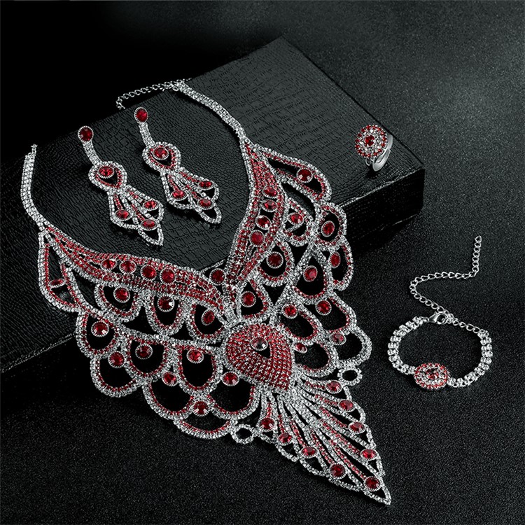 Women's Diamond Jewelry Set Necklace Earrings Bracelet Ring Set-4