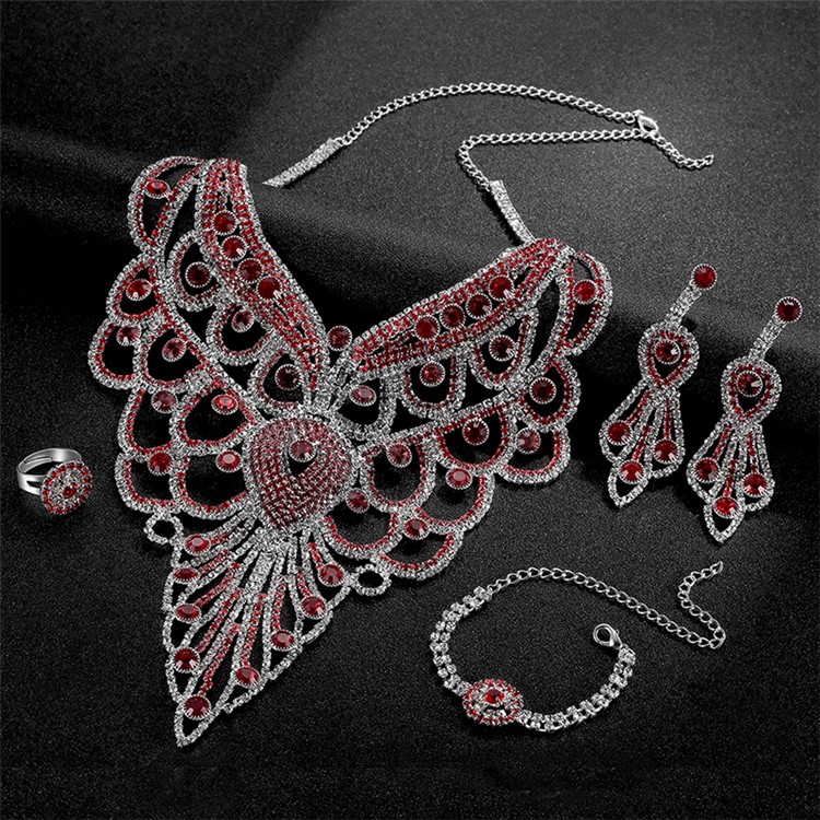 Women's Diamond Jewelry Set Necklace Earrings Bracelet Ring Set-5