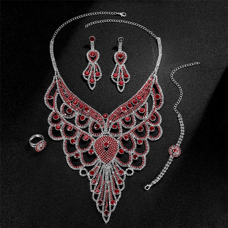 Women's Diamond Jewelry Set Necklace Earrings Bracelet Ring Set-6