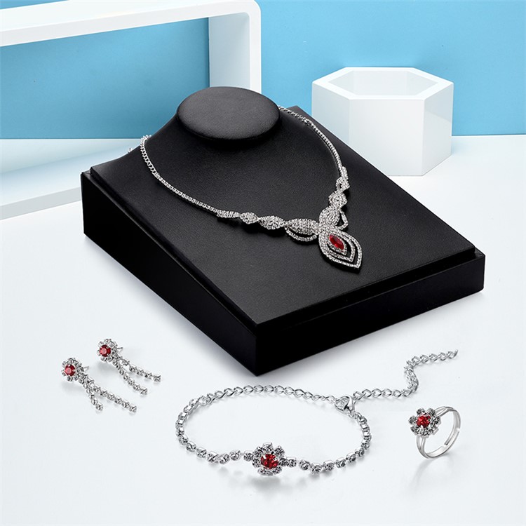Women's Diamond Wedding Jewelry Set Necklace Earrings Bracelet Ring Set-1