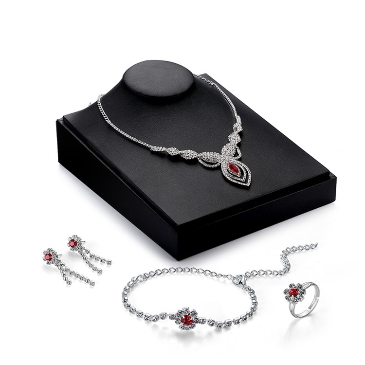 Women's Diamond Wedding Jewelry Set Necklace Earrings Bracelet Ring Set-2