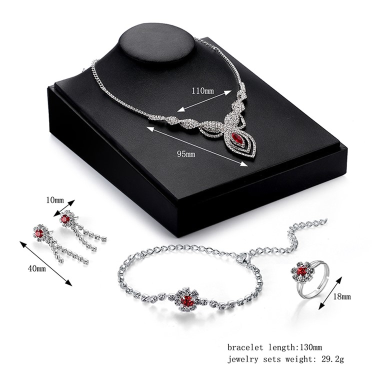 Women's Diamond Wedding Jewelry Set Necklace Earrings Bracelet Ring Set-3