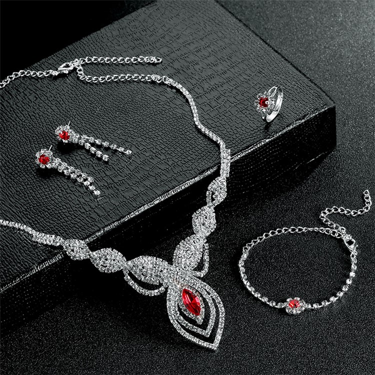 Women's Diamond Wedding Jewelry Set Necklace Earrings Bracelet Ring Set-4