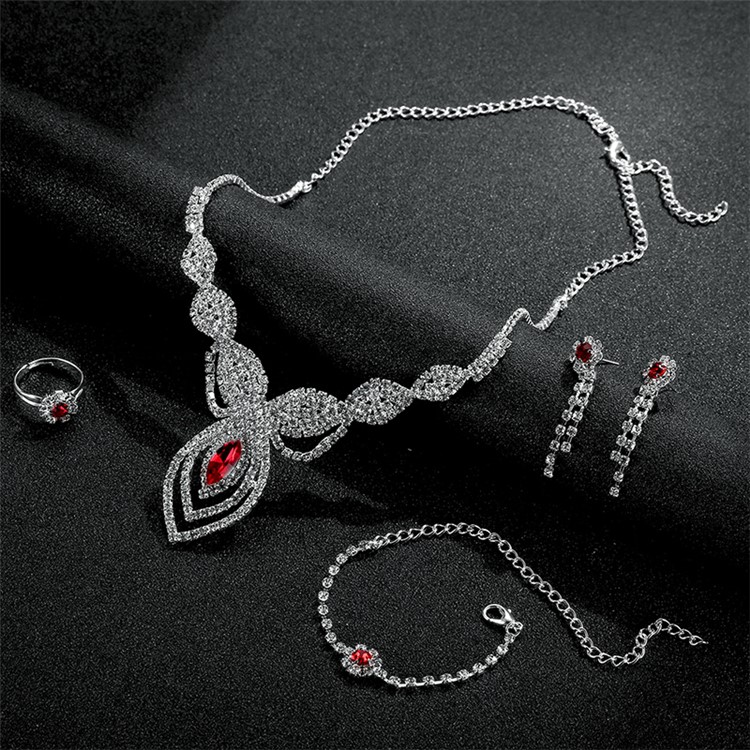 Women's Diamond Wedding Jewelry Set Necklace Earrings Bracelet Ring Set-5