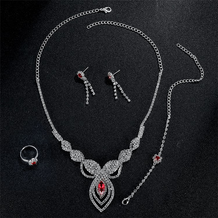 Women's Diamond Wedding Jewelry Set Necklace Earrings Bracelet Ring Set-6