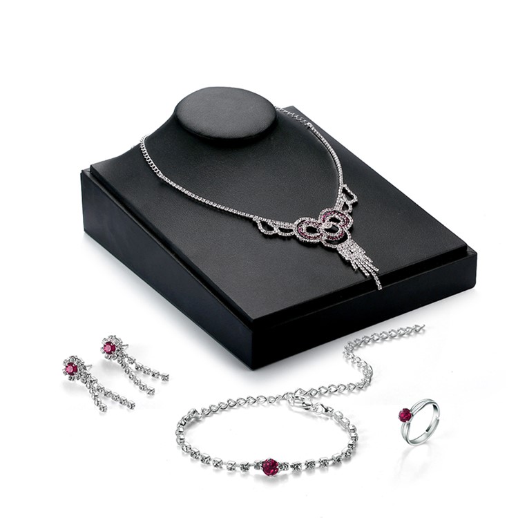 Women's Diamond Bride Jewelry Set Necklace Earrings Bracelet Ring Set for Wedding - Style A-2