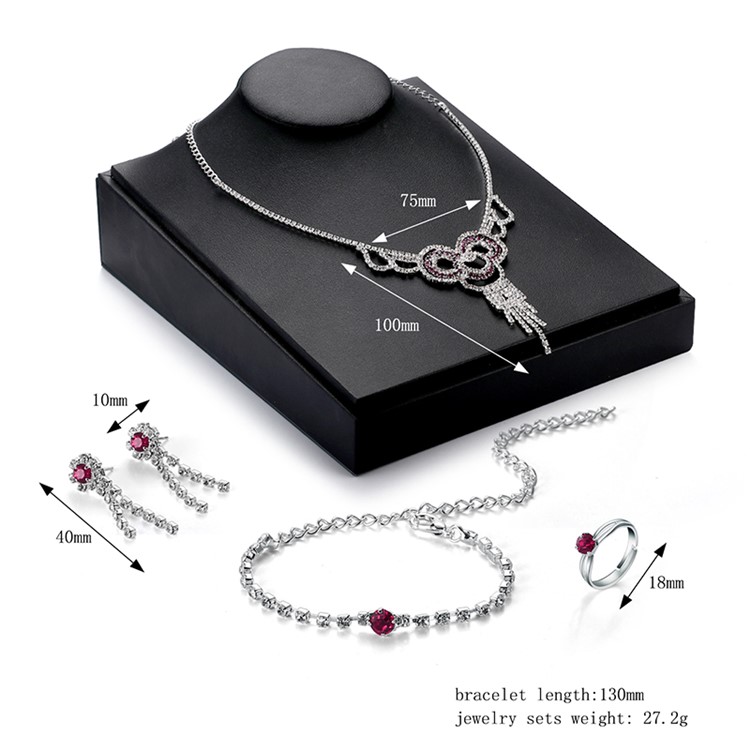 Women's Diamond Bride Jewelry Set Necklace Earrings Bracelet Ring Set for Wedding - Style A-3