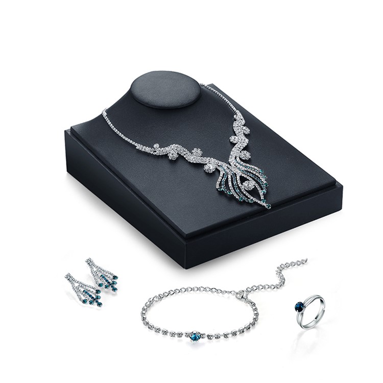 Women Rhinestone Jewelry Set Necklace Earrings Ring Bracelet Set for Wedding - Style A-2