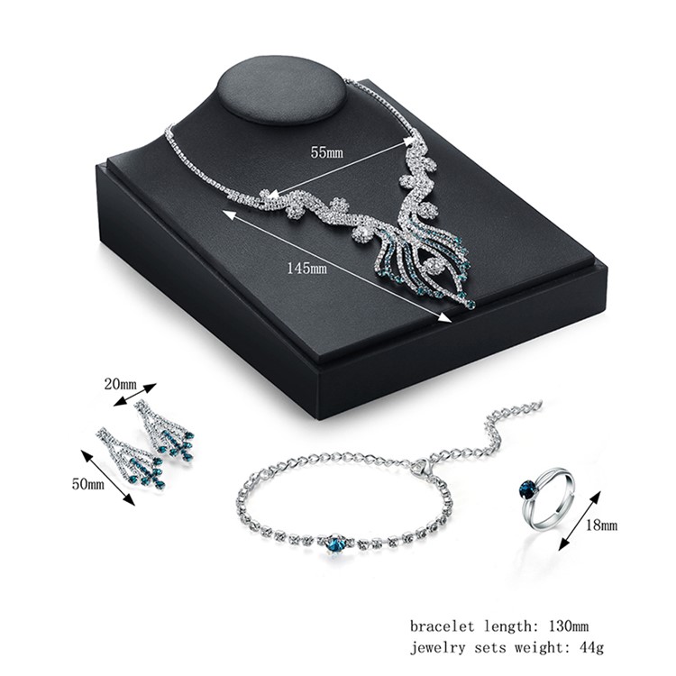 Women Rhinestone Jewelry Set Necklace Earrings Ring Bracelet Set for Wedding - Style A-3