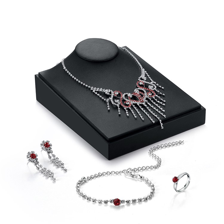 Women's Fashion Rhinestone Jewelry Necklace Earrings Bracelet Ring Charm Set - Style A-2