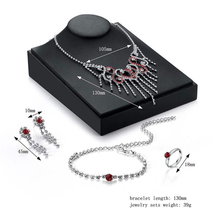 Women's Fashion Rhinestone Jewelry Necklace Earrings Bracelet Ring Charm Set - Style A-3