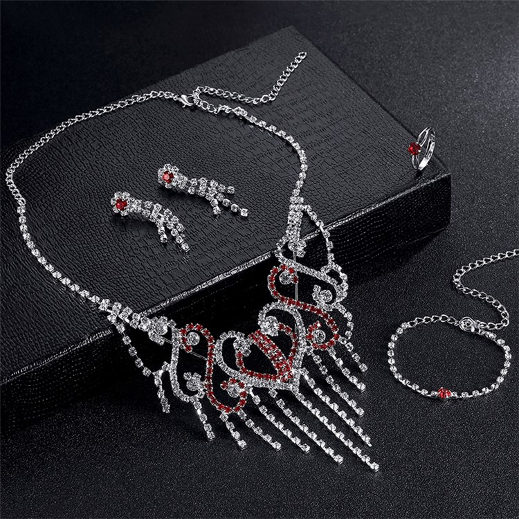 Women's Fashion Rhinestone Jewelry Necklace Earrings Bracelet Ring Charm Set - Style A-4