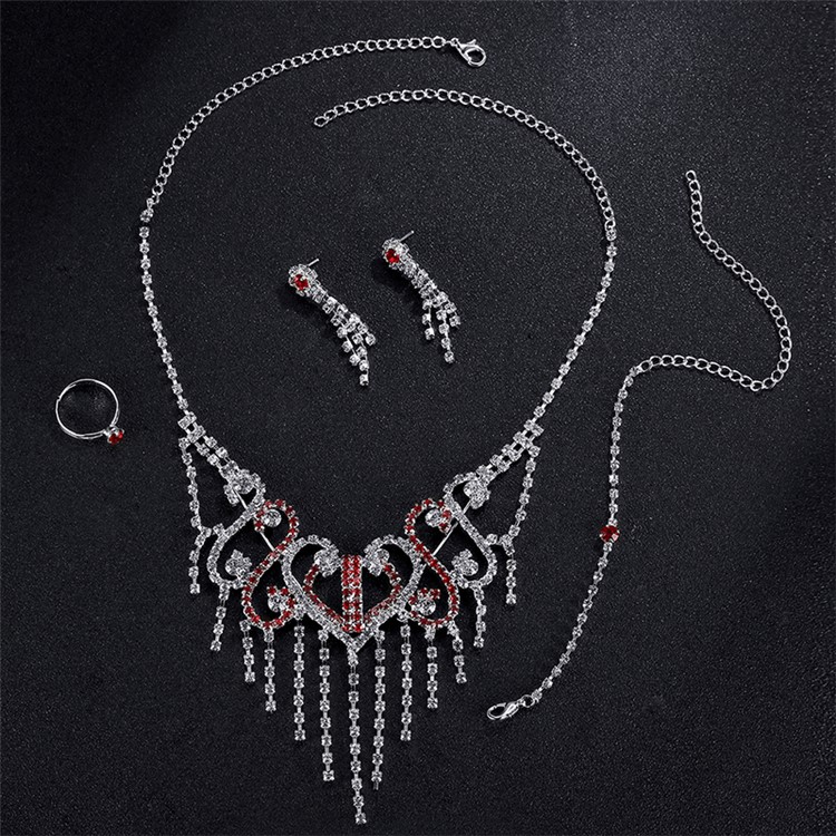 Women's Fashion Rhinestone Jewelry Necklace Earrings Bracelet Ring Charm Set - Style A-6