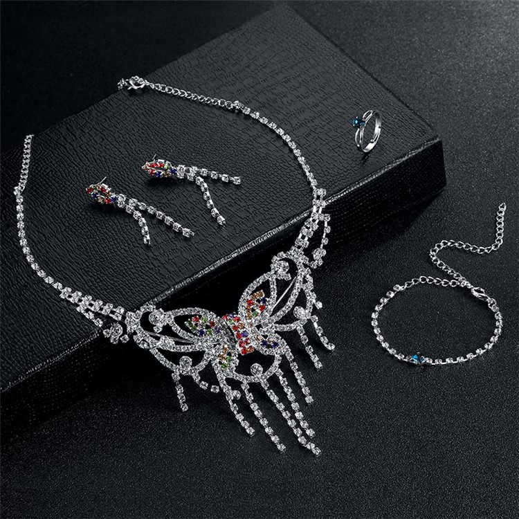 Women's Jewelry Elegant Bracelet Necklace Earrings Ring Charm Set-4
