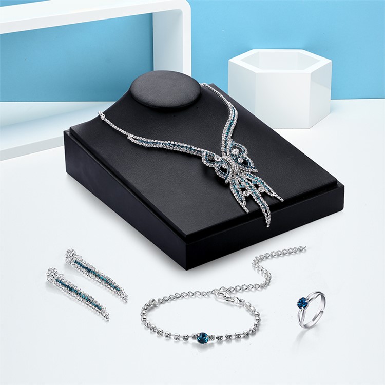 Women Fashion Rhinestone Jewelry Set Necklace Earrings Ring Bracelet Set-1