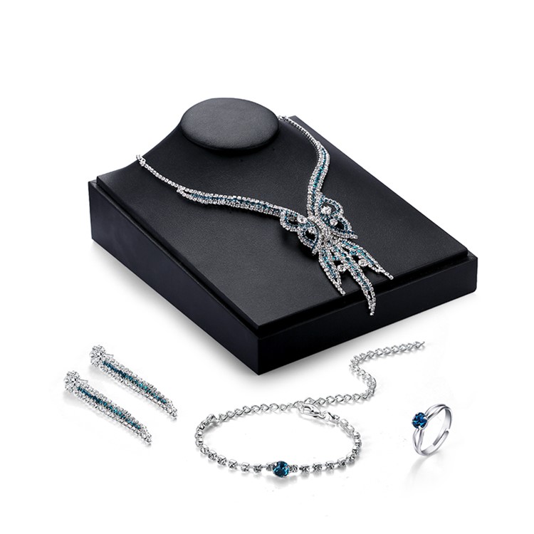 Women Fashion Rhinestone Jewelry Set Necklace Earrings Ring Bracelet Set-2