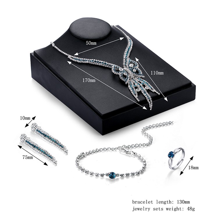 Women Fashion Rhinestone Jewelry Set Necklace Earrings Ring Bracelet Set-3