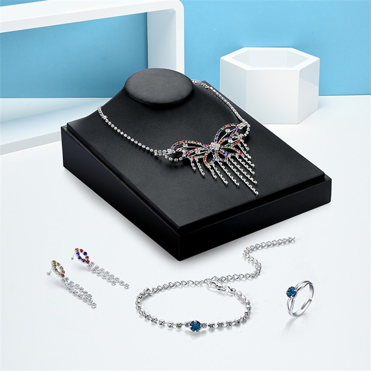Women Sparkling Rhinestone Necklace Earrings Ring Bracelet Jewelry Set-1