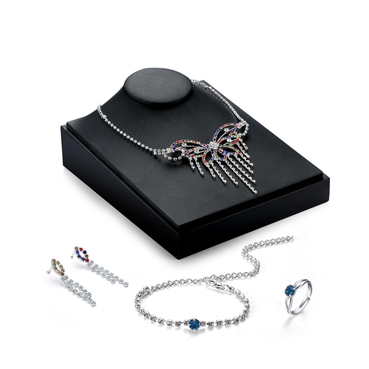 Women Sparkling Rhinestone Necklace Earrings Ring Bracelet Jewelry Set-2
