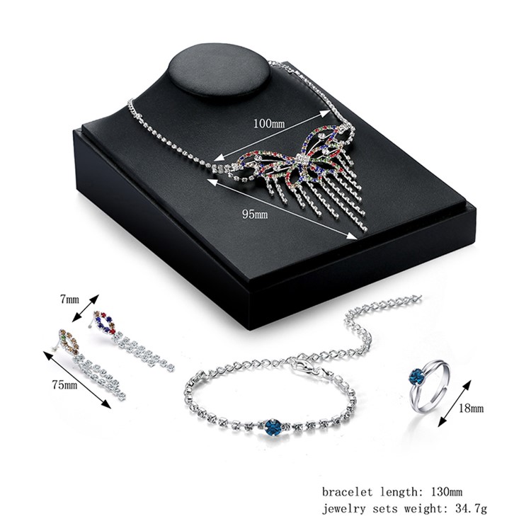 Women Sparkling Rhinestone Necklace Earrings Ring Bracelet Jewelry Set-3