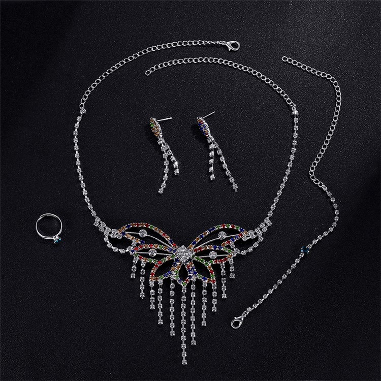 Women Sparkling Rhinestone Necklace Earrings Ring Bracelet Jewelry Set-6