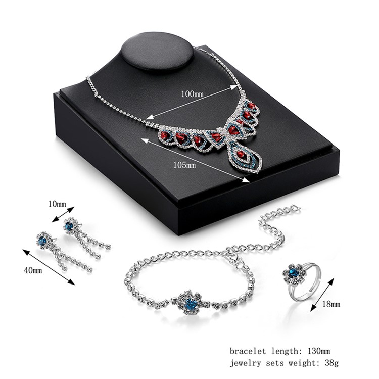 Women Rhinestone Jewelry Elegant Bracelet Necklace Earrings Ring Charm Set - Style A-3