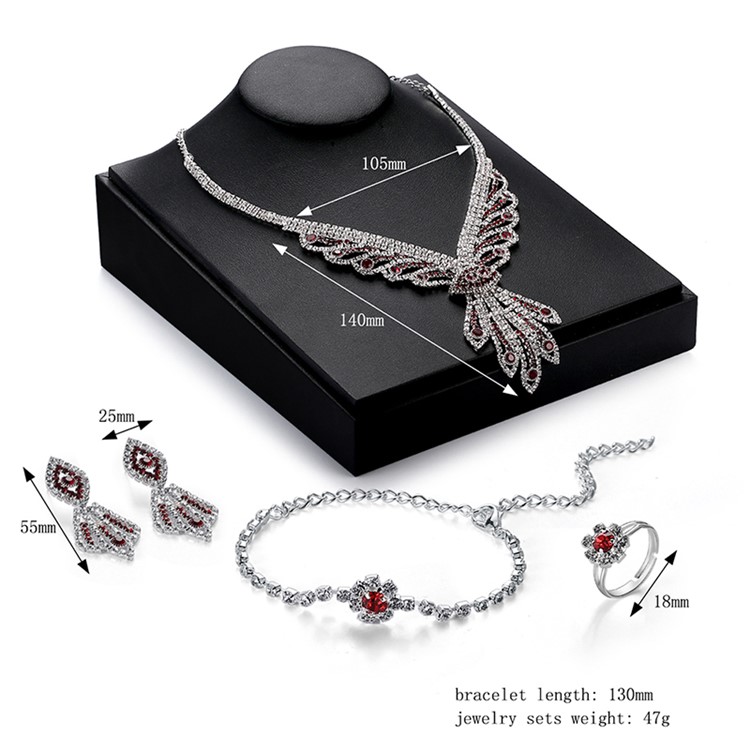 Women's Rhinestones Chain Necklace Bracelet Earrings Ring Set - Style A-3