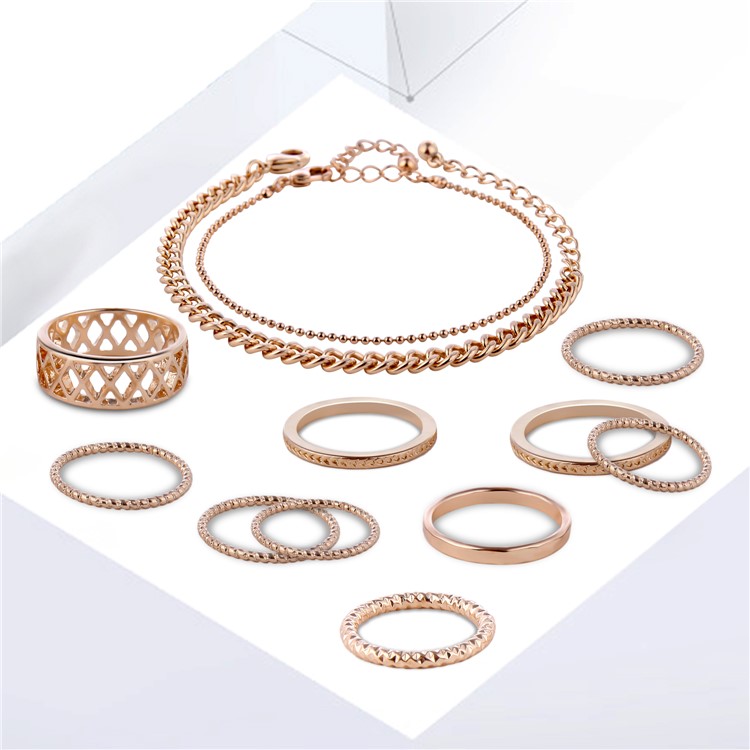 Women's Fashion Ring Bracelet Jewelry Set Gold Plated Jewelry Set - Style A-1
