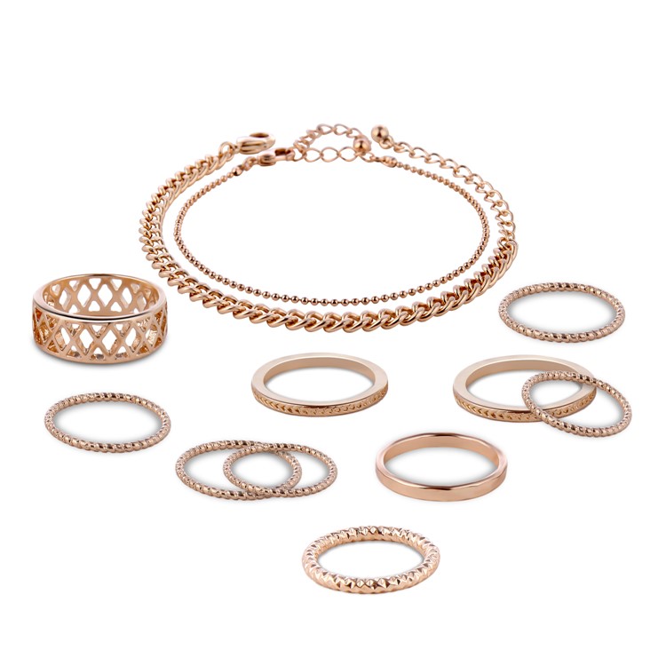 Women's Fashion Ring Bracelet Jewelry Set Gold Plated Jewelry Set - Style A-2