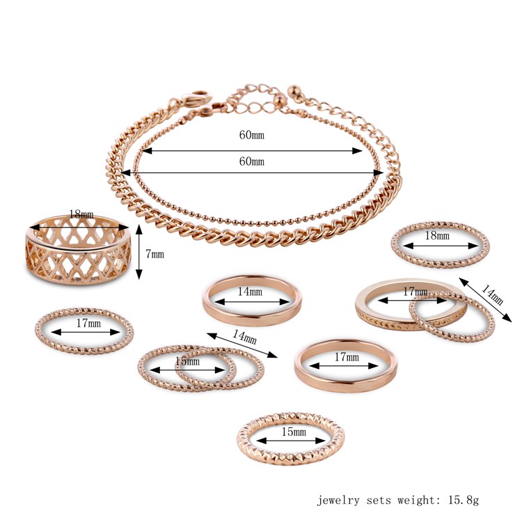 Women's Fashion Ring Bracelet Jewelry Set Gold Plated Jewelry Set - Style A-3