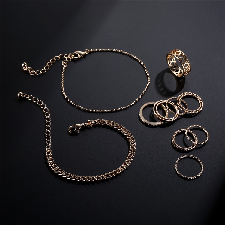 Women's Fashion Ring Bracelet Jewelry Set Gold Plated Jewelry Set - Style A-4