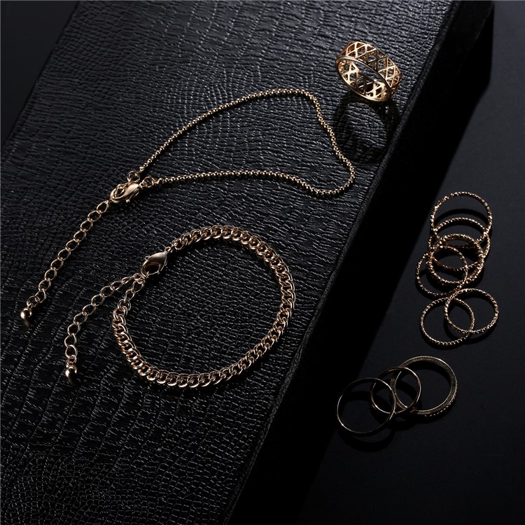 Women's Fashion Ring Bracelet Jewelry Set Gold Plated Jewelry Set - Style A-5
