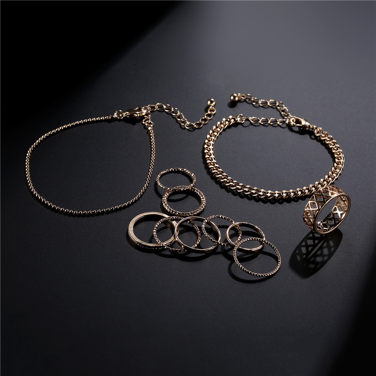 Women's Fashion Ring Bracelet Jewelry Set Gold Plated Jewelry Set - Style A-6