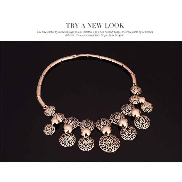 Unique Gold Plated Women's Bride Ring Necklace Earrings Bracelet Fashion Jewelry Set-5