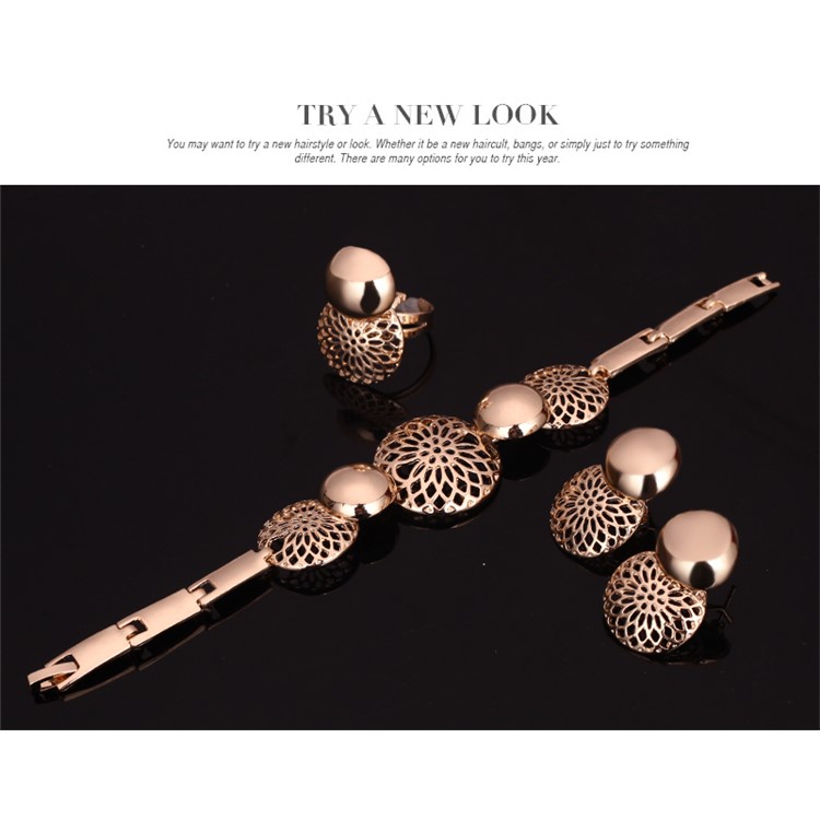 Unique Gold Plated Women's Bride Ring Necklace Earrings Bracelet Fashion Jewelry Set-7