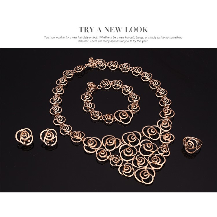 Women's Gold Plated Ring Necklace Earrings Bracelet Jewelry Set for Wedding - Style A-4