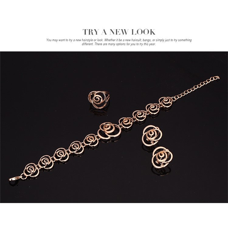 Women's Gold Plated Ring Necklace Earrings Bracelet Jewelry Set for Wedding - Style A-7