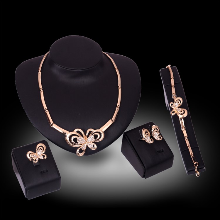 Wedding Fashion Women's Gold Plated Jewelry Necklace Ring Earrings Bracelet Fashion Set-1