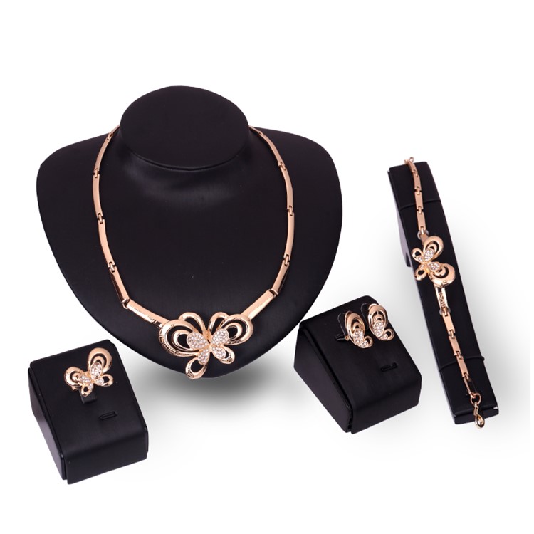 Wedding Fashion Women's Gold Plated Jewelry Necklace Ring Earrings Bracelet Fashion Set-2