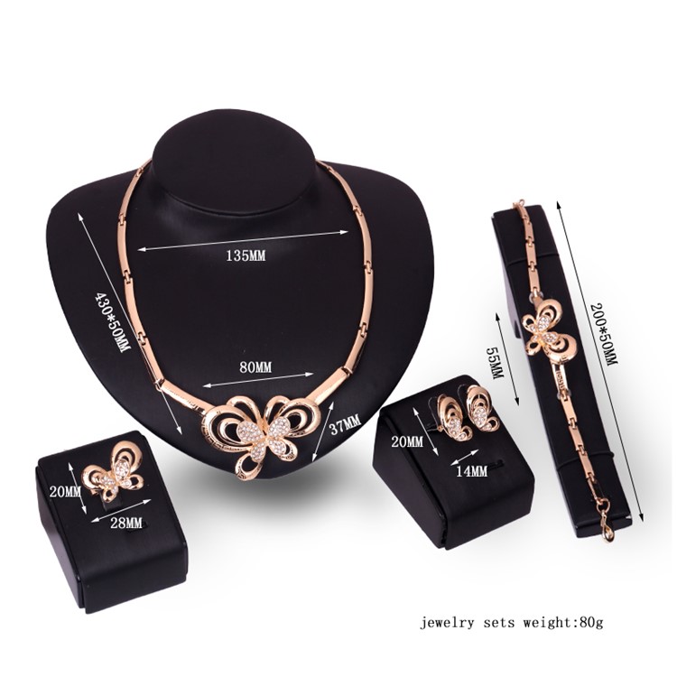Wedding Fashion Women's Gold Plated Jewelry Necklace Ring Earrings Bracelet Fashion Set-3