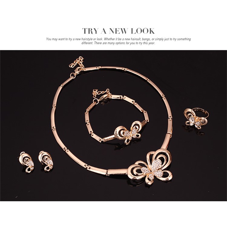 Wedding Fashion Women's Gold Plated Jewelry Necklace Ring Earrings Bracelet Fashion Set-4