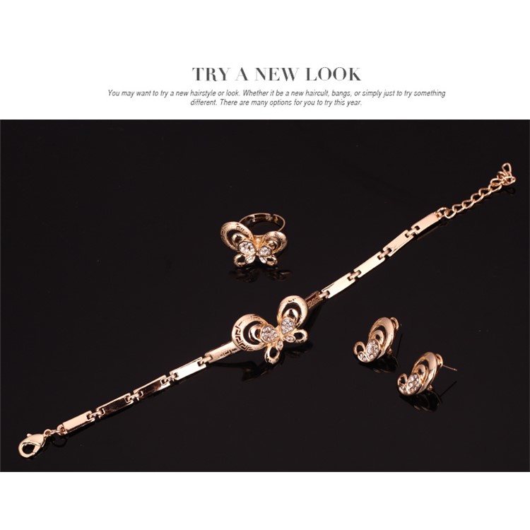 Wedding Fashion Women's Gold Plated Jewelry Necklace Ring Earrings Bracelet Fashion Set-7