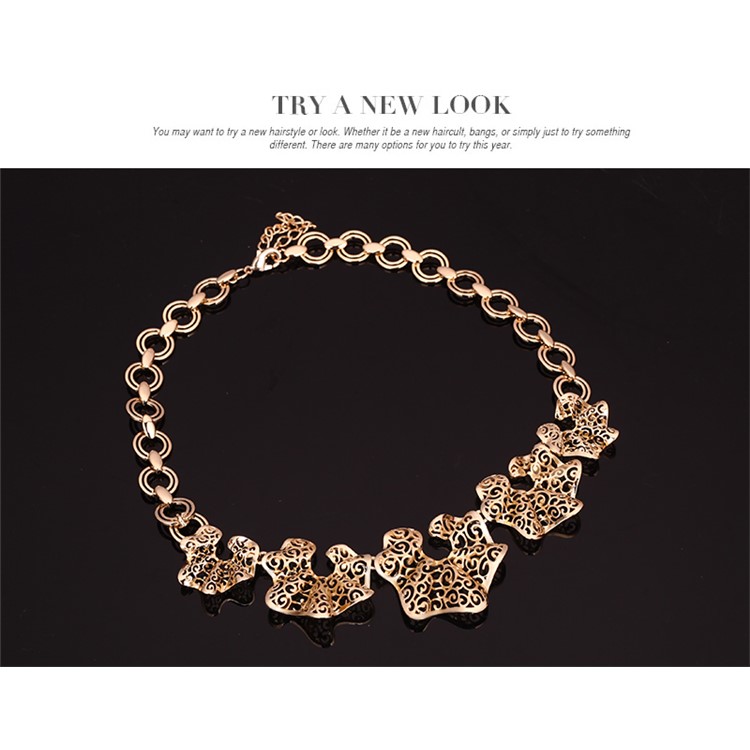 Stylish Gold Plated Necklace Ring Earrings Bracelet Jewelry Set for Wedding-5