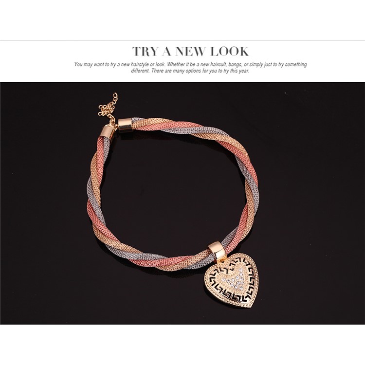 Heart Shape Gold Plated Necklace Ring Earrings Bracelet Fashion Jewelry Set-5