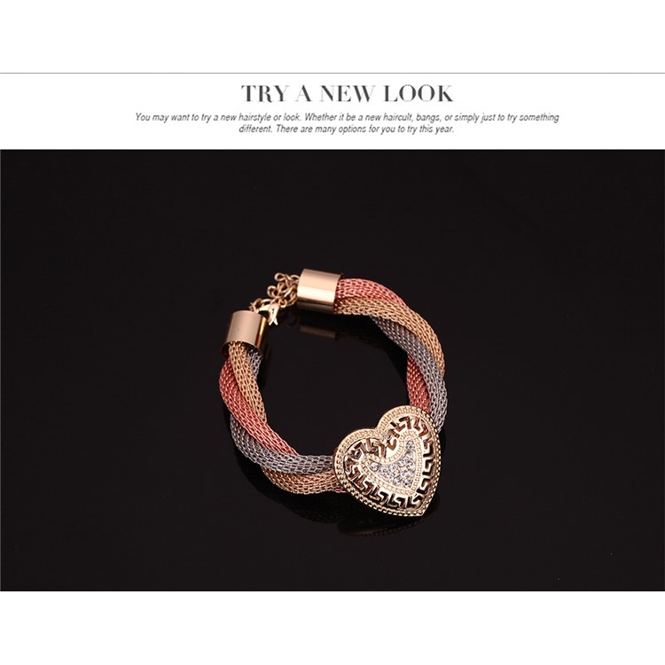 Heart Shape Gold Plated Necklace Ring Earrings Bracelet Fashion Jewelry Set-6