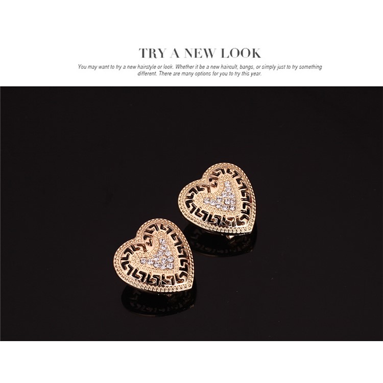 Heart Shape Gold Plated Necklace Ring Earrings Bracelet Fashion Jewelry Set-9