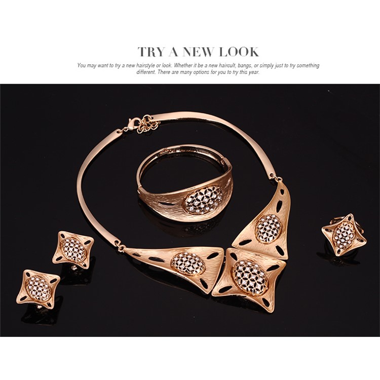 Women's Wedding Gold Plated Necklace Ring Earrings Bracelet Jewelry Set - Style A-4