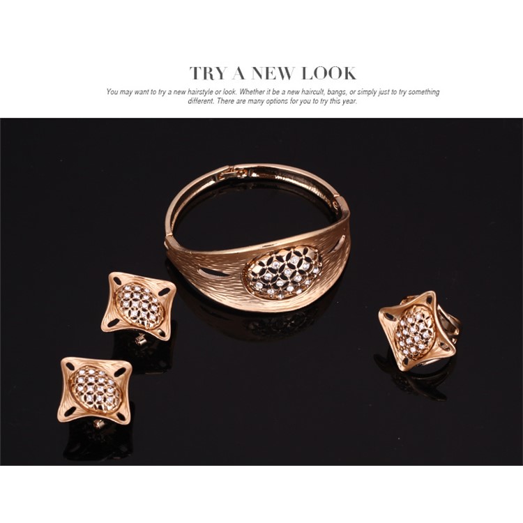Women's Wedding Gold Plated Necklace Ring Earrings Bracelet Jewelry Set - Style A-7